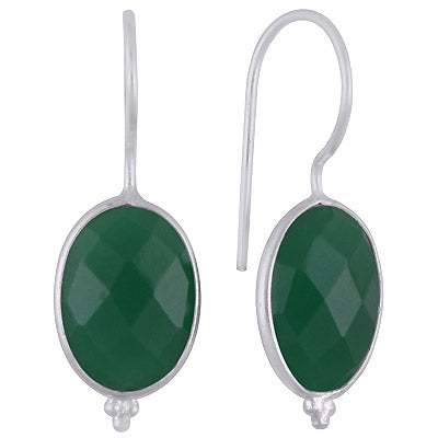 Alluring Rawa Work At Bottom Bezel Green Onyx Oval Shape 925 Sterling Solid Silver Dangle Earrings - R3501187-14