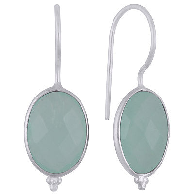 Alluring Rawa Work At Bottom Bezel Aqua Chalcedony Oval Shape 925 Sterling Solid Silver Dangle Earrings - R3501187-16