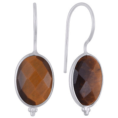 Alluring Rawa Work At Bottom Bezel Tiger's Eye Oval Shape 925 Sterling Solid Silver Dangle Earrings - R3501187-17