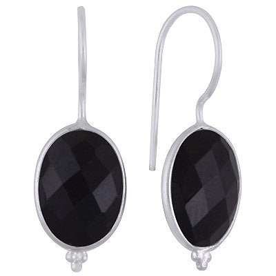 Alluring Rawa Work At Bottom Bezel Black Onyx Oval Shape 925 Sterling Solid Silver Dangle Earrings - R3501187-19
