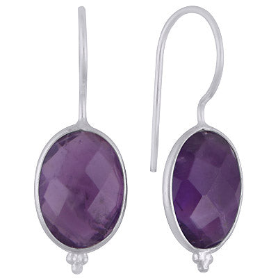Alluring Rawa Work At Bottom Bezel Amethyst Oval Shape 925 Sterling Solid Silver Dangle Earrings - R3501187-4