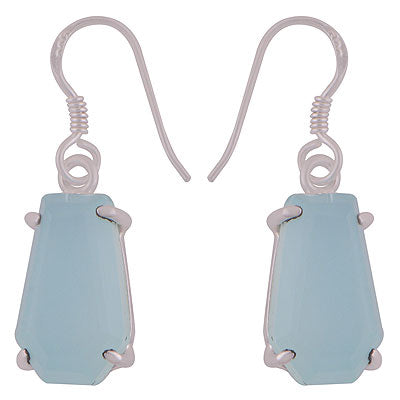Alluring Stone with Prong Setting Around Aqua Chalcedony Coffin Shape 925 Sterling Solid Silver Dangle Earrings - R3501188-10