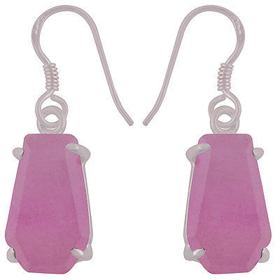 Alluring Stone with Prong Setting Around Rose Quartz Coffin Shape 925 Sterling Solid Silver Dangle Earrings - R3501188-14
