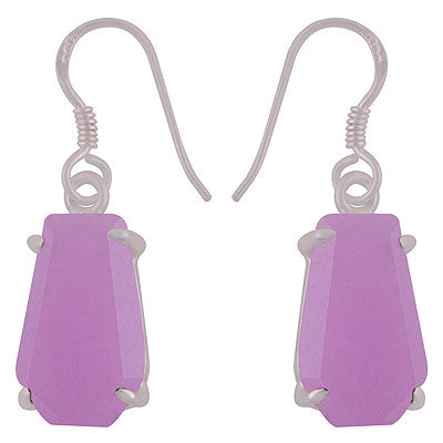 Alluring Stone with Prong Setting Around Lavender Jade Coffin Shape 925 Sterling Solid Silver Dangle Earrings - R3501188-15