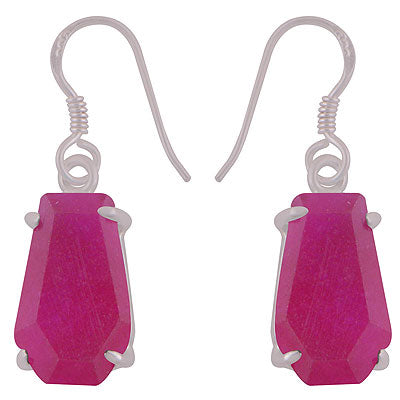 Alluring Stone with Prong Setting Around Red Corundum Coffin Shape 925 Sterling Solid Silver Dangle Earrings - R3501188-19