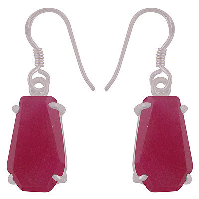 Alluring Stone with Prong Setting Around Red Corundum Coffin Shape 925 Sterling Solid Silver Dangle Earrings - R3501188-20