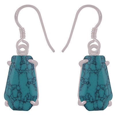Alluring Stone with Prong Setting Around Turquoise Coffin Shape 925 Sterling Solid Silver Dangle Earrings - R3501188-3