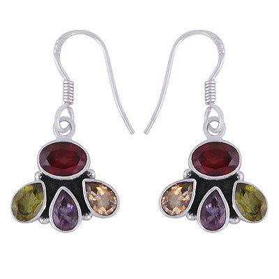 Stunning Handcrafted Amethyst,Garnet,Citrine,Peridot Oval,Pear Shape 925 Sterling Solid Silver Dangle Earrings - R3501194-1