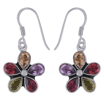 Gorgeous Handcrafted Flower Amethyst,Garnet,Citrine,Peridot Pear Shape 925 Sterling Solid Silver Dangle Earrings - R3501195-1