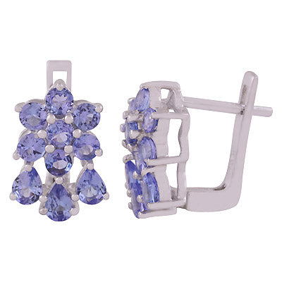 Stunning Pattern of Gemstone Tanzanite Pear,Round Shape 925 Sterling Solid Silver Rhodium Plated Dangle Earrings - R3501199-1