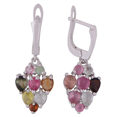 Classic Gemstone Tourmaline Pear,Round Shape 925 Sterling Solid Silver Rhodium Plated Dangle Earrings - R3501212-1