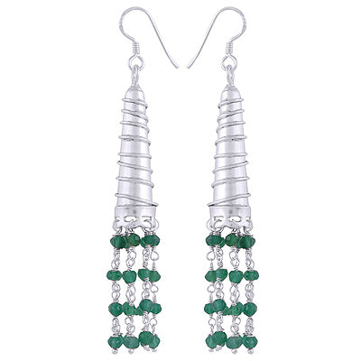 Gorgeous Chandelier w/ Multiple Gemstones Hanging Green Onyx Round Shape 925 Sterling Solid Silver Earrings - R3501221-10