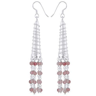 Gorgeous Chandelier w/ Multiple Gemstones Hanging Cherry Quartz Round Shape 925 Sterling Solid Silver Earrings - R3501221-11