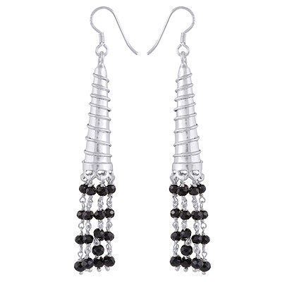 Gorgeous Chandelier w/ Multiple Gemstones Hanging Black Onyx Round Shape 925 Sterling Solid Silver Earrings - R3501221-12