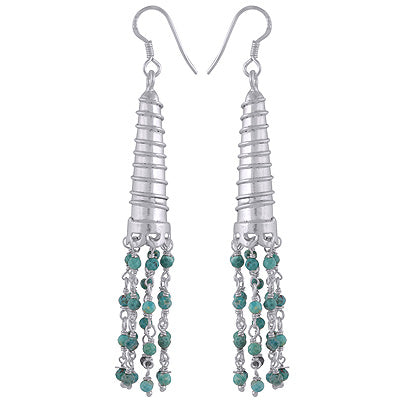 Gorgeous Chandelier w/ Multiple Gemstones Hanging Turquoise Round Shape 925 Sterling Solid Silver Earrings - R3501221-2