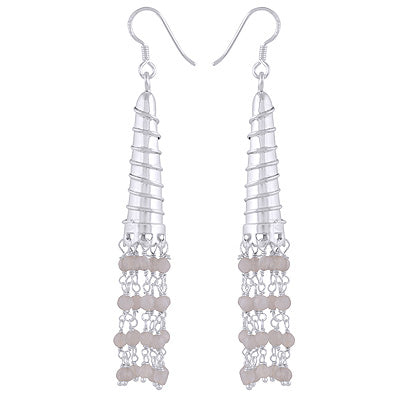 Gorgeous Chandelier w/ Multiple Gemstones Hanging Rainbow Moonstone Round Shape 925 Sterling Solid Silver Earrings - R3501221-5
