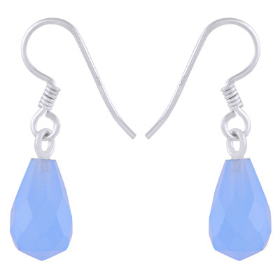 Gorgeous Carved Gemstone Blue Chalcedony Faceted bud teardrop 925 Sterling Solid Silver Earrings - R3501223-4