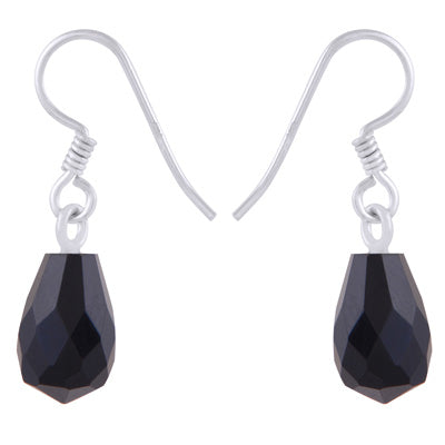 Gorgeous Carved Gemstone Black Onyx Faceted bud teardrop 925 Sterling Solid Silver Earrings - R3501223-5
