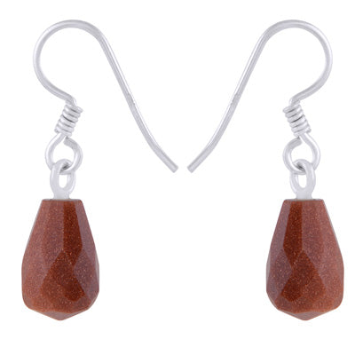 Gorgeous Carved Gemstone Golden Sun Stone Faceted bud teardrop 925 Sterling Solid Silver Earrings - R3501223-7