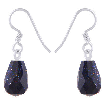 Gorgeous Carved Gemstone Blue Sun Stone Faceted bud teardrop 925 Sterling Solid Silver Earrings - R3501223-8