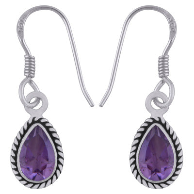 Authentic Wire Work Around Amethyst Pear Shape 925 Sterling Solid Silver Earrings - R3501229-1