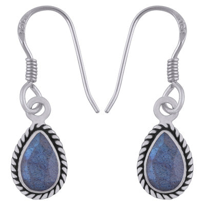 Authentic Wire Work Around Labradorite Pear Shape 925 Sterling Solid Silver Earrings - R3501229-6