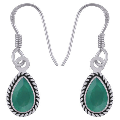 Authentic Wire Work Around Green Onyx Pear Shape 925 Sterling Solid Silver Earrings - R3501229-9