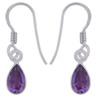 Plain Collet Natural Amethyst Pear Shape 925 Sterling Solid Silver Earrings - R3501230-1
