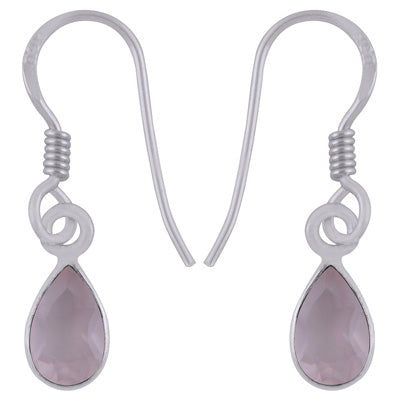 Plain Collet Natural Rose Quartz Pear Shape 925 Sterling Solid Silver Earrings - R3501230-10