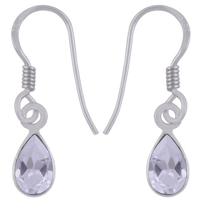 Plain Collet Natural White Cubic Zirconia Pear Shape 925 Sterling Solid Silver Earrings - R3501230-11