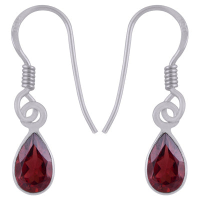Plain Collet Natural Garnet Pear Shape 925 Sterling Solid Silver Earrings - R3501230-2