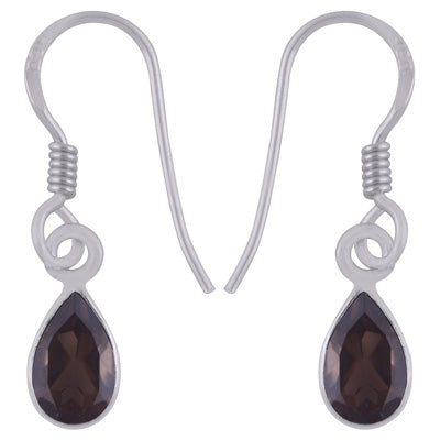 Plain Collet Natural Smoky Topaz Pear Shape 925 Sterling Solid Silver Earrings - R3501230-8