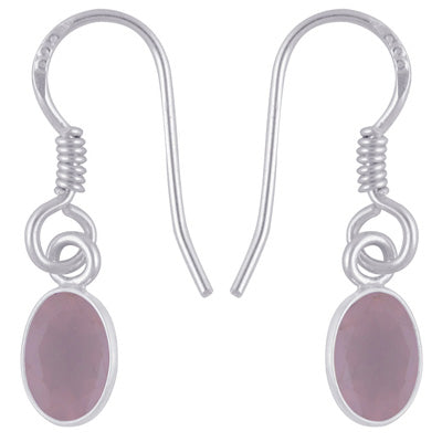 Plain Collet Natural Rose Quartz Oval Shape 925 Sterling Solid Silver Earrings - R3501231-10