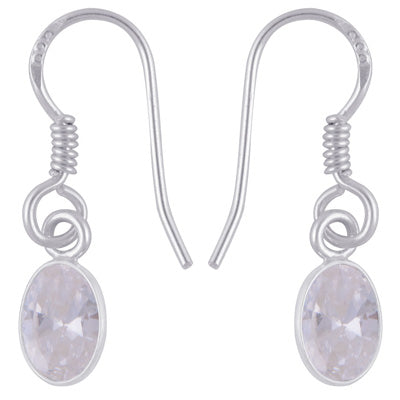 Plain Collet Natural White Cubic Zirconia Oval Shape 925 Sterling Solid Silver Earrings - R3501231-11