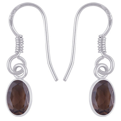 Plain Collet Natural Smoky Topaz Oval Shape 925 Sterling Solid Silver Earrings - R3501231-8