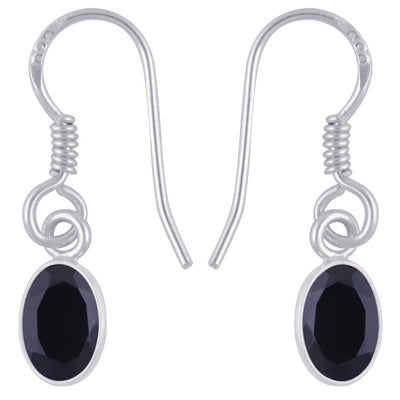 Plain Collet Natural Black Onyx Oval Shape 925 Sterling Solid Silver Earrings - R3501231-9