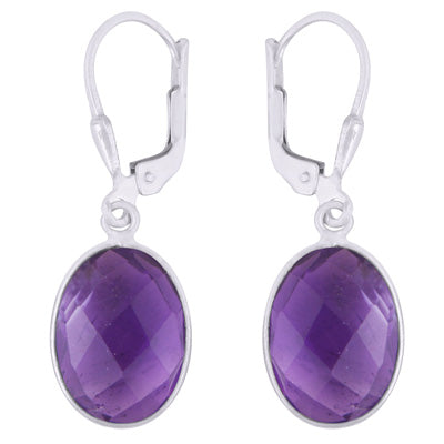 Gorgeous Bezel Amethyst Oval Shape 925 Sterling Solid Silver Lobster Lock Earrings - R3501232-1