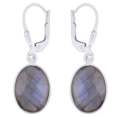 Gorgeous Bezel Labradorite Oval Shape 925 Sterling Solid Silver Lobster Lock Earrings - R3501232-2