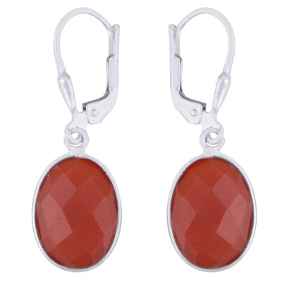 Gorgeous Bezel Carnelian Oval Shape 925 Sterling Solid Silver Lobster Lock Earrings - R3501232-4