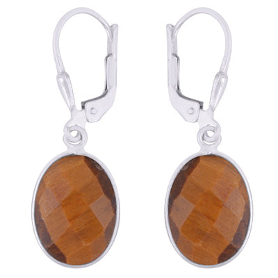 Gorgeous Bezel Tiger's Eye Oval Shape 925 Sterling Solid Silver Lobster Lock Earrings - R3501232-7