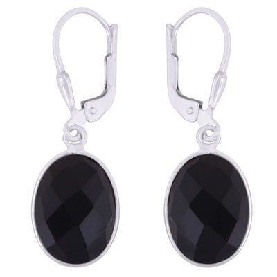 Gorgeous Bezel Black Onyx Oval Shape 925 Sterling Solid Silver Lobster Lock Earrings - R3501232-8