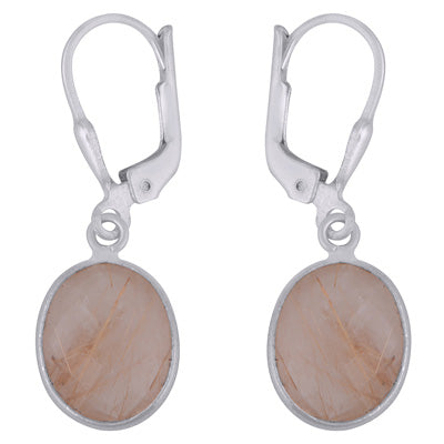 Gorgeous Bezel Golden Rutile Oval Shape 925 Sterling Solid Silver Lobster Lock Earrings - R3501232-9