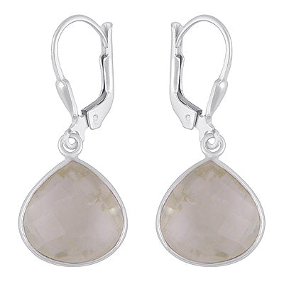 Alluring Bezel Green Amethyst Drop Shape 925 Sterling Solid Silver Lobster Lock Earrings - R3501233-13