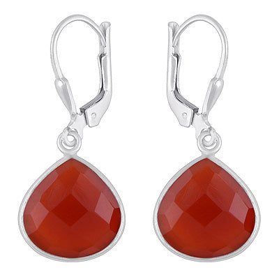 Alluring Bezel Carnelian Drop Shape 925 Sterling Solid Silver Lobster Lock Earrings - R3501233-15