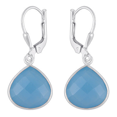 Alluring Bezel Blue Chalcedony Drop Shape 925 Sterling Solid Silver Lobster Lock Earrings - R3501233-16