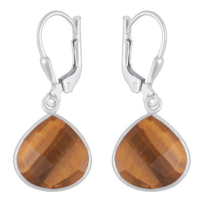 Alluring Bezel Tiger's Eye Drop Shape 925 Sterling Solid Silver Lobster Lock Earrings - R3501233-18