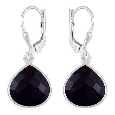Alluring Bezel Black Onyx Drop Shape 925 Sterling Solid Silver Lobster Lock Earrings - R3501233-20