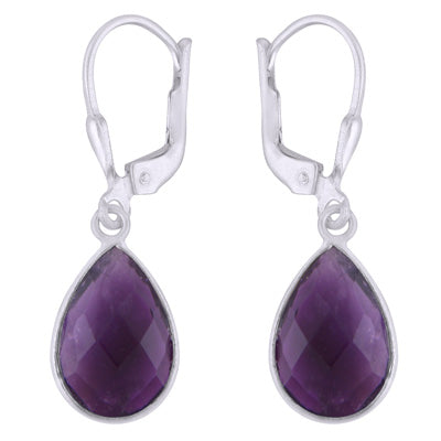 Beautiful Bezel Amethyst Pear Shape 925 Sterling Solid Silver Lobster Lock Earrings - R3501234-1