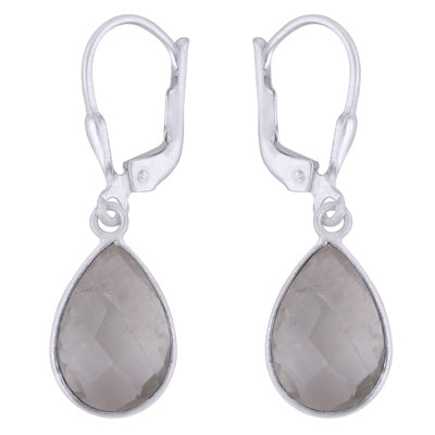 Beautiful Bezel Green Amethyst Pear Shape 925 Sterling Solid Silver Lobster Lock Earrings - R3501234-4