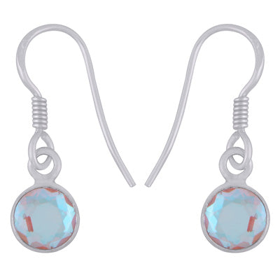Plain Collet Natural White Mystic Opal Round Shape 925 Sterling Solid Silver Dangle Earrings - R3501237-1